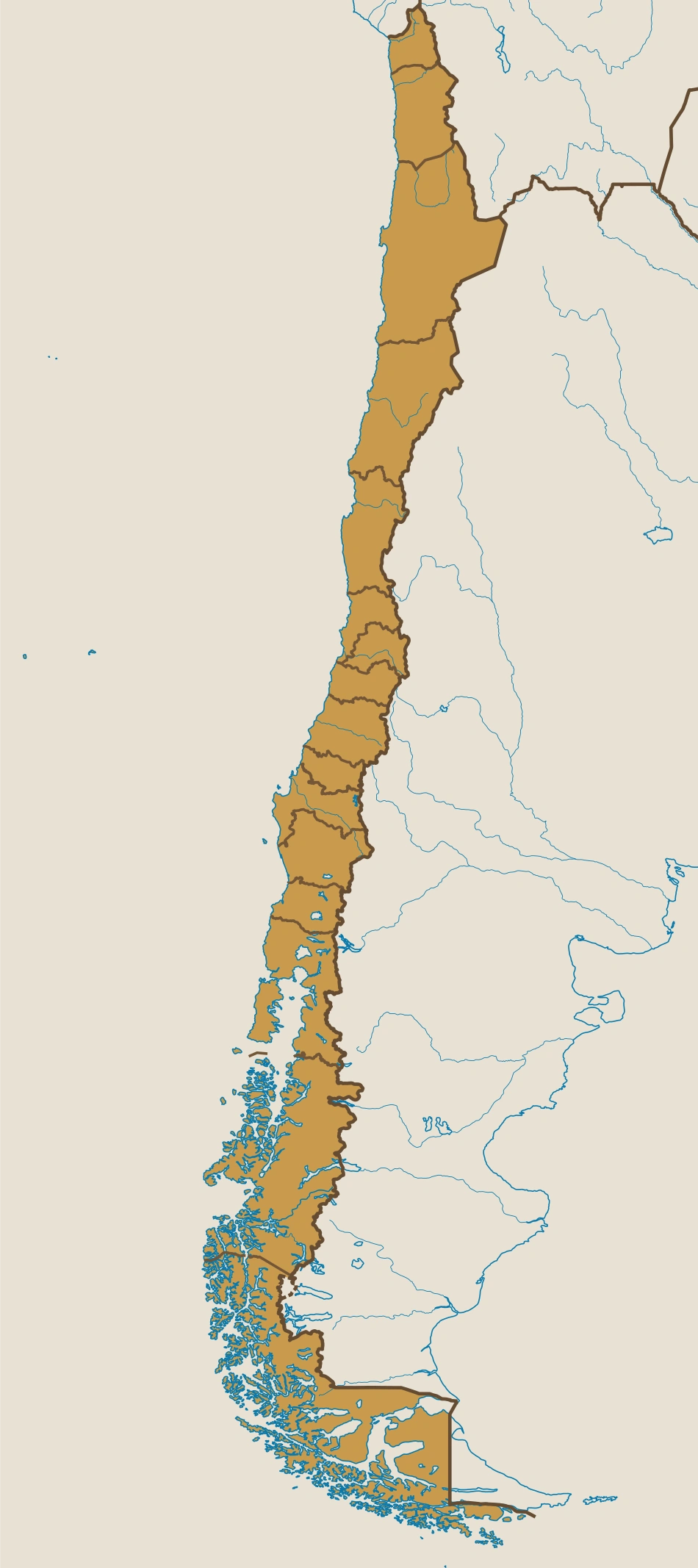 Geografische Karte von Chile: das gesamte Land in Ocker hervorgehoben